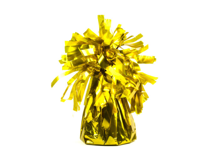 Foil balloon weight, gold, height approx. 7 cm, weight approx. 130 g. 1 Pi