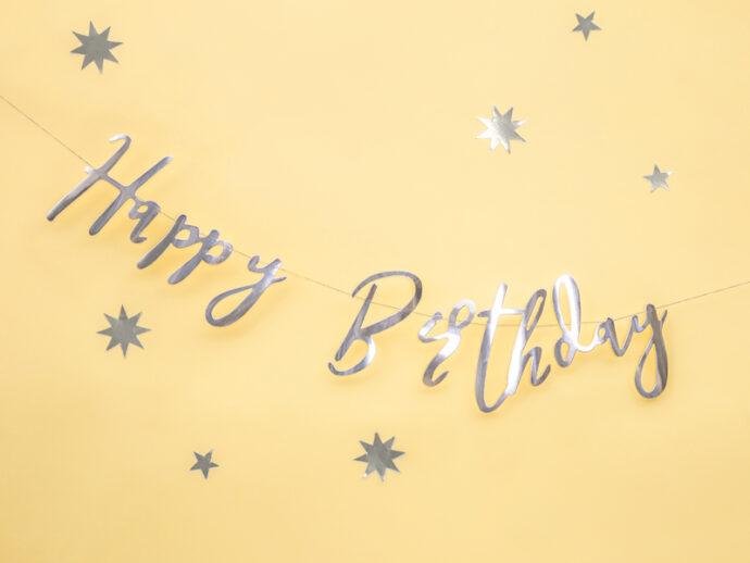 Χάρτινο Μπάνερ Happy Birthday Ασημί Καθρέπτης