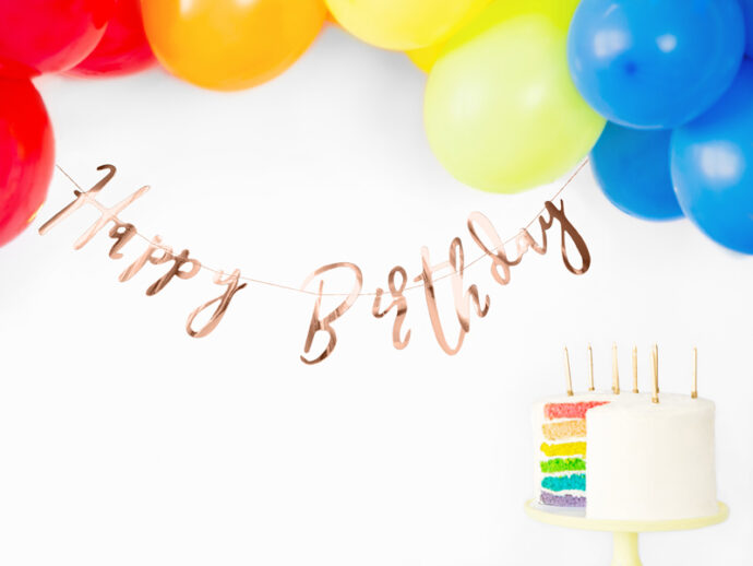 Χάρτινο Μπάνερ Happy Birthday Ρόζ Χρυσό Καθρέπτης