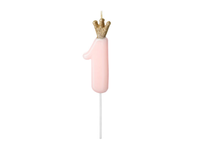 Birthday candle Number 1, light pink, 9.5cm Birthday candle Number 1 in light pink colour, size approx. 9.