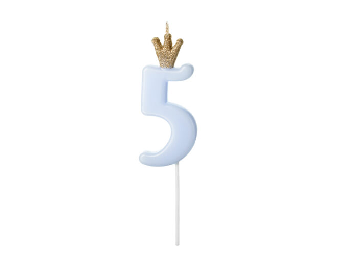 Birthday candle Number 5, light blue, 9.5cm