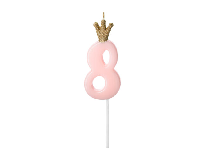 Birthday candle Number 8, light pink, 9.5c