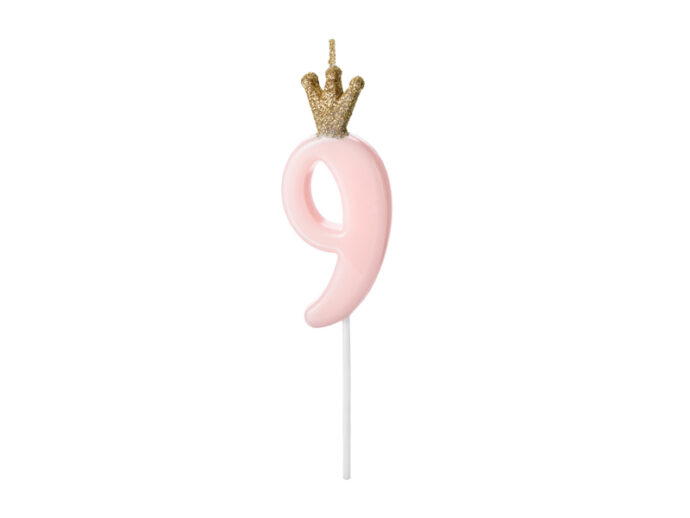 Birthday candle Number 9, light pink, 9.5cm