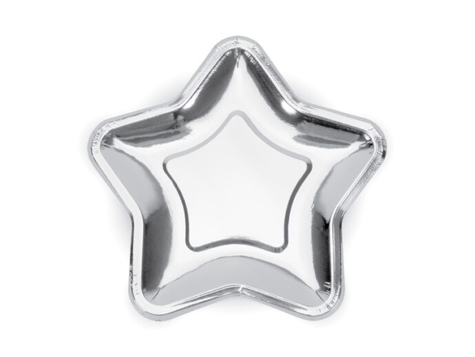 Paper Plates Star, silver, 23cm