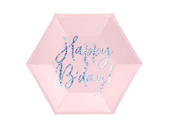 Plates Happy B'day!, light powder pink, 20cm