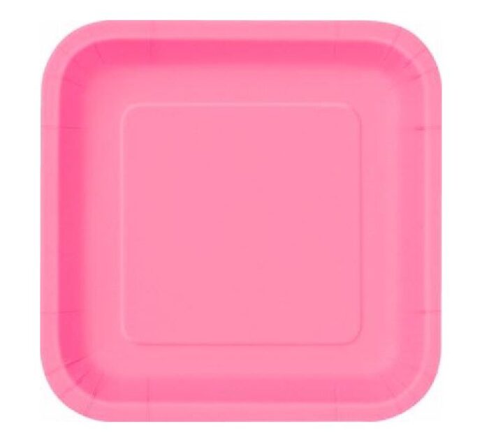 (English) Square paper plates in  pink color