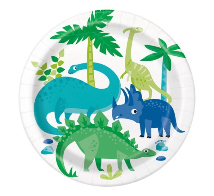 Blue and Green Dinosaurs small Paper Plates (8pcs)