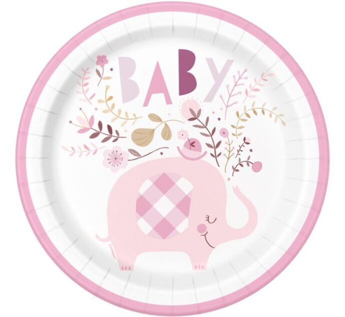 Ροζ Baby Shower Μεγάλα Χάρτινα Πιάτα (8τμχ)