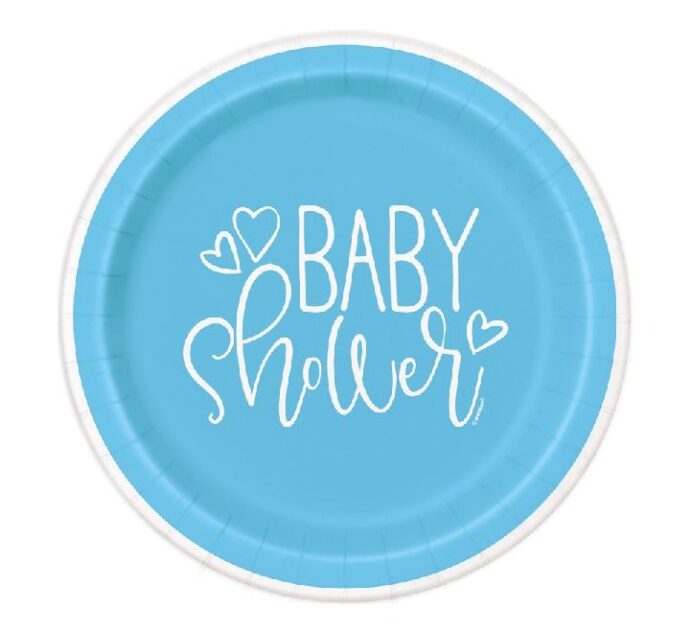 Pale Blue Baby Shower Large Paper Plates (8pcs)