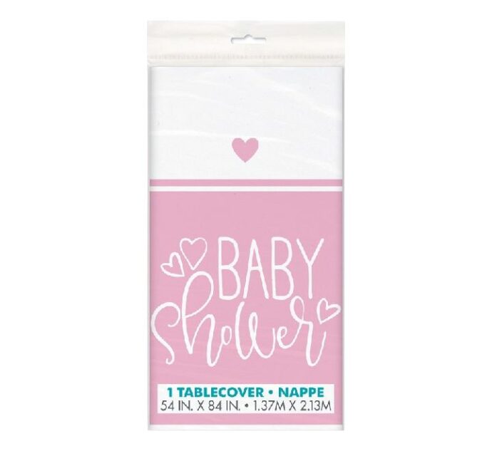 Ροζ Baby Shower Πλαστικό Τραπεζομάντηλο Είδη Πάρτυ Για Μπεμπέ Κορίτσι