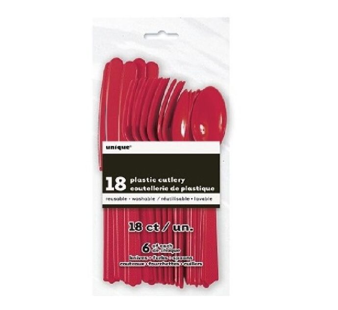 (18) ASST RUBY RED CUTLERY Plastic