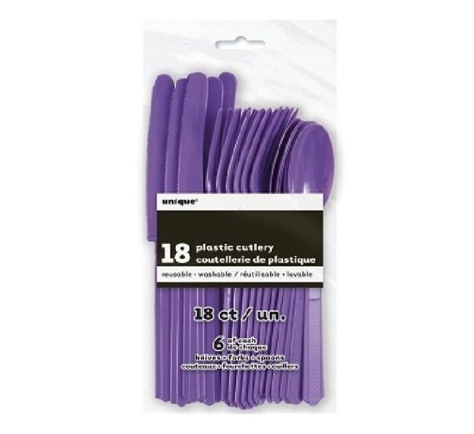 18PC ASST NEON PURPLE CUTLERY