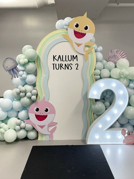 Πολύχρωμο Φόντο με Μπαλόνια για Παιδικό Πάρτι»Θέμα Πάρτι Baby Shark