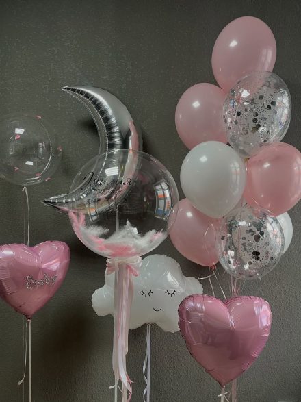 Σετ Μπαλονιών για Κοριτσάκι σε Ροζ, Ασημί & Λευκό